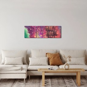 Obraz - Statek z kosmicznym niebem (z zegarem) (90x30 cm)