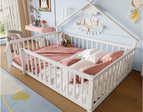 Łóżko typu domki dla dzieci 140x190cm - z barierkami ochronnymi - drewno lite - białe (bez materaca)