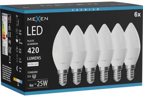 Mexen Nova 6x żarówka LED E14, C37, 4W, Neutralna - 4000K, 420 lm - L102-E14-0440-01x06