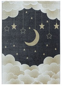 Dywan dziecięcy Funny księżyc nad chmurkami szaro-złoty 160 cm x 230 cm