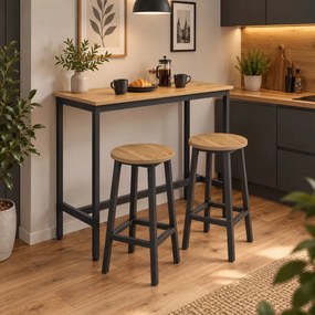 Zestaw barowy loft Faro 021 - stół 100x40 cm i 2 hokery, dąb artisan/czarny