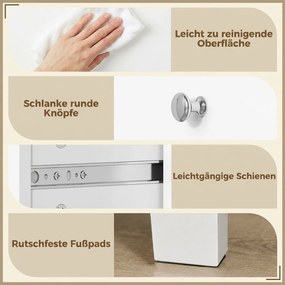 HOMCOM Komoda z 5 szufladami, mebel z łatwo wysuwającymi się prowadnicami do sypialni, 60 x 39,5 x 95,3 cm, Biały | Aosom PL