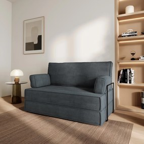 Masseno Sofa piankowa LADIA z funkcją spania, Kanapa z pianki do salonu, Bezmontażowa, Tkanina sztruksowa – Grafitowy POSO 34