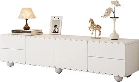 Nowoczesna szafka RTV - 175 x 38 x 37 cm - z 2 drzwiami + 4 szufladami - unikatowy design - MDF + płyta wiórowa - biała