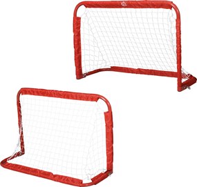 HOMCOM Zestaw 2 Mini Bramki Piłkarskie Siatka Czerwona Składane Stal 90x36x60cm | Aosom PL