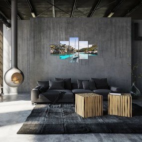 Obraz - Plaża z żaglówką (125x70 cm)