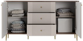 Komoda Vesper 160 cm z szufladami - kaszmir / orzech / złote nogi