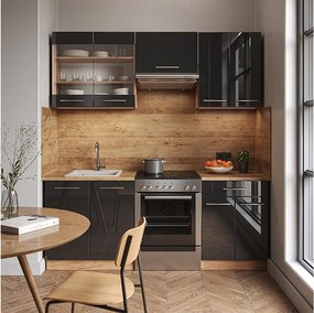 Aneks kuchenny antracytowy wysoki połysk/złoty dąb power 200x60x81.6 fame-line