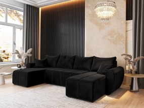Masseno Narożnik MADISON z funkcją spania i pojemnikiem na pościel Narozniki U, Rozkładana sofa - Czarny, KRONOS 07