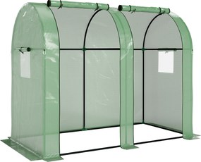 Mini tunel cieplarniany Outsunny, tunel dla roślin, z 2 strefami do uprawy, rolowane drzwi, 185 x 94 x 150 cm, Zielony