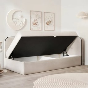 Łóżko Tapicerowane 90x200 cm MIVA Młodzieżowe Prawostronne Kremowe Skandynawskie