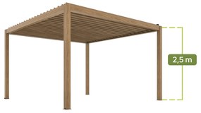 PERGOLA OGRODOWA ELEKTRYCZNA LUXE 4X4X2.5 M ALUMINIOWA Z OŚWIETLENIEM LED W KOLORZE DREWNA