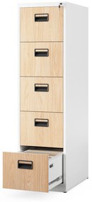 Metalowa szafa kartotekowa SARA V5, 460 x 1630 x 620 mm, Eco Design: biała/ dąb sonoma