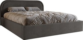 Łóżko z okrągłym zagłowiem 160x200 Dune, dwuosobowe do sypialni, pojemnik, stelaż drewniany - ciemnoszary