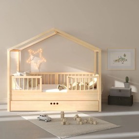 Łóżko domek z barierkami i szufladą 80x160 cm Dream Nest Pine