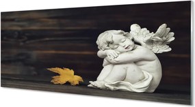 Szklany Panel Śpiący Aniołek na Drewnie