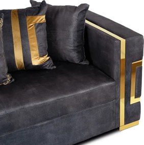 Sofa PALLAZO 2S Dwuosobowa Czarno/Złota Welurowa Nowoczesna Glamour