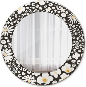 Lustro z nadrukiem dekoracyjne okrągłe Kość słoniowa stokrotki