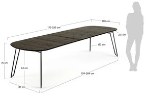 Ciemnobrązowy rozkładany stół z blatem w dekorze jesionu 100x170 cm Milian – Kave Home