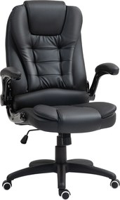 HOMCOM Ergonomiczne krzesło biurowe z funkcją wychylenia i składanymi podłokietnikami czarne | Aosom PL