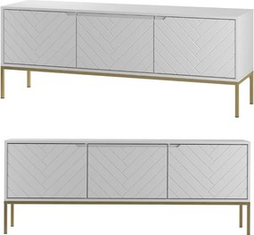 Szafka RTV w jodełkę Aspen 01 biały mat/złoty 150 cm