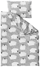 PrzytulneMieszkanie.pl PrzytulneMieszkanie.pl Bawełniana pościel WHITE SHEEPS szara Rozmiar pościeli: 70 x 90 cm | 140 x 220 cm