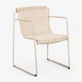 Stackable Dining Chair With Armrests In Synthetic Rattan And Steel Revia Kremowa Tapioca - Sklum