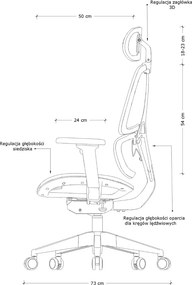 Regulowany fotel biurowy Ergo z zagłówkiem, siatka/tkanina