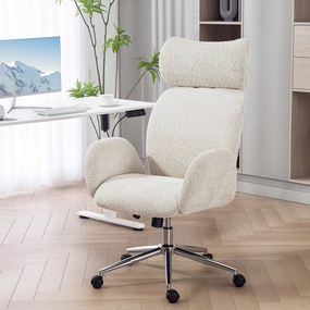 HOMCOM Krzesło biurowe z regulowanym zagłówkiem, ergonomiczne krzesło do biurka, funkcja odchylenia, regulowana wysokość, szaro-białe