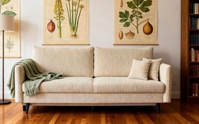 Beżowa sztruksowa kanapa rozkładana z pojemnikiem P5-H93