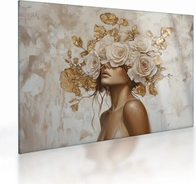 Obraz na szkle - Dziewczyna z różami (70x50 cm)