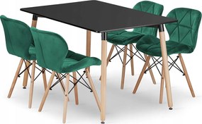 Zestaw stołu prostokątnego Valora YURO w kolorze czarnym + 4 zielone krzesła