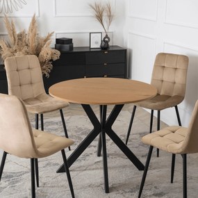 Okrągły stół industrialny Lauren 90 cm, dąb złoty/czarny