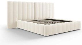 Beżowe tapicerowane łóżko dwuosobowe ze schowkiem i stelażem 160x200 cm Gina – Milo Casa