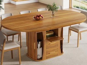 Stol jadalniany rozsuwany - MDF - Stół okrągły - 118-158 cm - 6 osób - trzypoziomowe miejsce do przechowywania - Naturalny