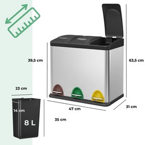 Jurhan Kosz do segregacji odpadów SORT, 24l (3x8l), stalowa