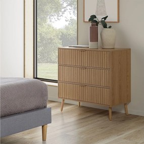 Komoda nocna Lluvi z 3 szufladami, kolor dębu, szerokość 80 cm.