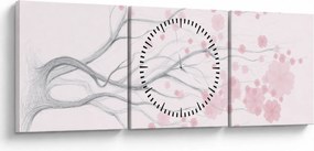 Obraz - Różowe kwiaty (z zegarem) (90x30 cm)