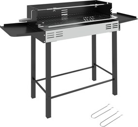Outsunny Holzkohlegrill Grill BBQ-Grill, regulowany ruszt, 1 rożen, 118 x 32 x 90 cm, Czarny + Srebrny