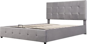 Łóżko z pojemnikiem 140 x 200 cm - Łóżko podwójne z regulowanym zagłówkiem - szary aksamit - bez materaca