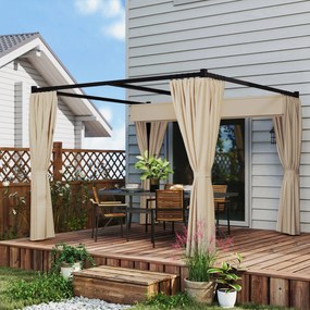 Outsunny Pergola 3 x 3 m, samonośne zadaszenie tarasu z wysuwanym dachem, 4 ścianki boczne, odporne na UV, beżowy | Aosom PL