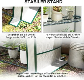 Outsunny Mini szklarnia z 3-poziomową półką, osłona z plastiku, odporna na UV, przenośna, drzwi rolowane, 144 x 48 x 152 cm, Biała