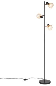 Lampa stojąca czarna z miedzią 3-światłowa - Mesh Nowoczesny Oswietlenie wewnetrzne