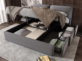 Łóżko z weluru - 180x200cm - z 3 szufladami - Szare (bez materaca)