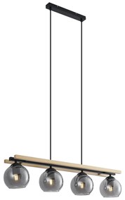 Nowoczesna lampa wisząca czarna z drewnem i przydymionym szkłem 4-źródła światła - Aleks
