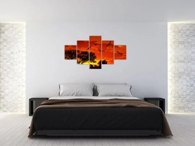 Obraz ptaków o zachodzie słońca (125x70 cm)