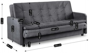 Sofa z Funkcją Spania STELLA Rozkładana Wersalka Dwuosobowa Szara Nowoczesna do Salonu