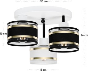 Lampa sufitowa biała trzypunktowa z czarno-białymi abażurami T-3030WE-