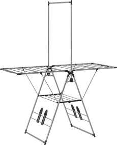 HOMCOM Suszarka na pranie składana stojąca suszarka z regulowanymi skrzydłami, uchwytami na buty, stal nierdzewna, 156,5 x 68 x 192 cm, srebrny