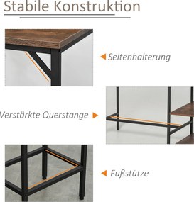 HOMCOM Zestaw stolik barowy z 2 stołkami 3-częściowy blat kuchenny z regałem rustykalny brąz czarny | Aosom PL
